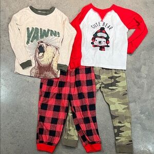 Boys Winter Pajama Bundle Kids Pajamas Set - Red and Green Bear Design 4T